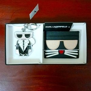 New in Box Black, and White Karl Lagerfeld Cat Keychain and Card Holder
